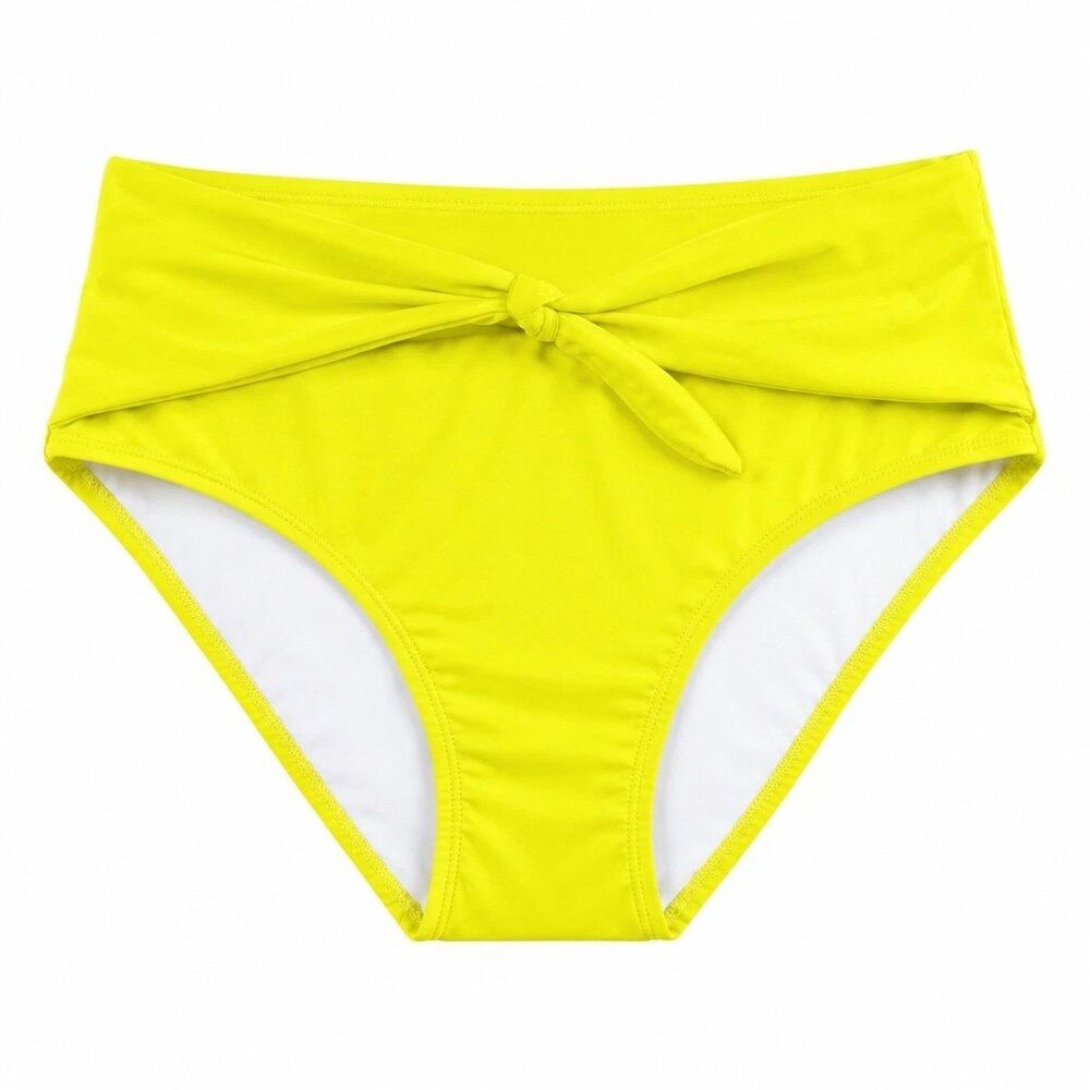 Decree High Waist Tie Front Wrap Bikini Bottom Bright Yellow Green Size XL